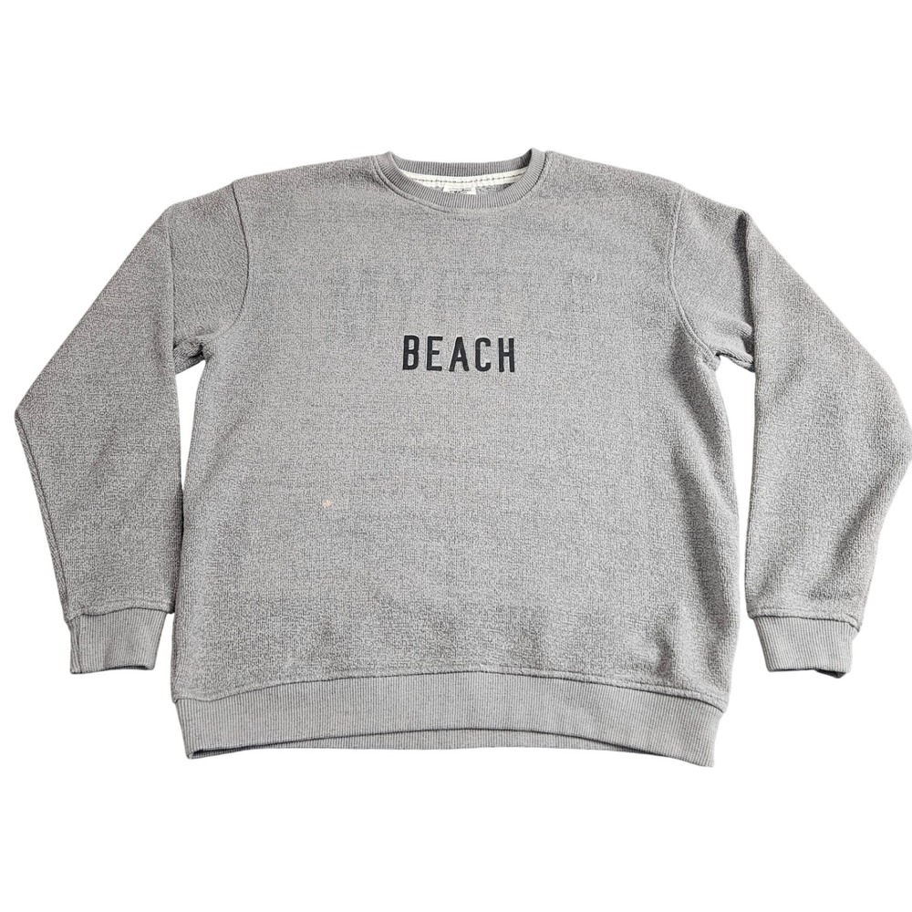 Beach Crewneck Sweatshirt Medium Gray French Terry Minimalist Casual Cozy Comfy